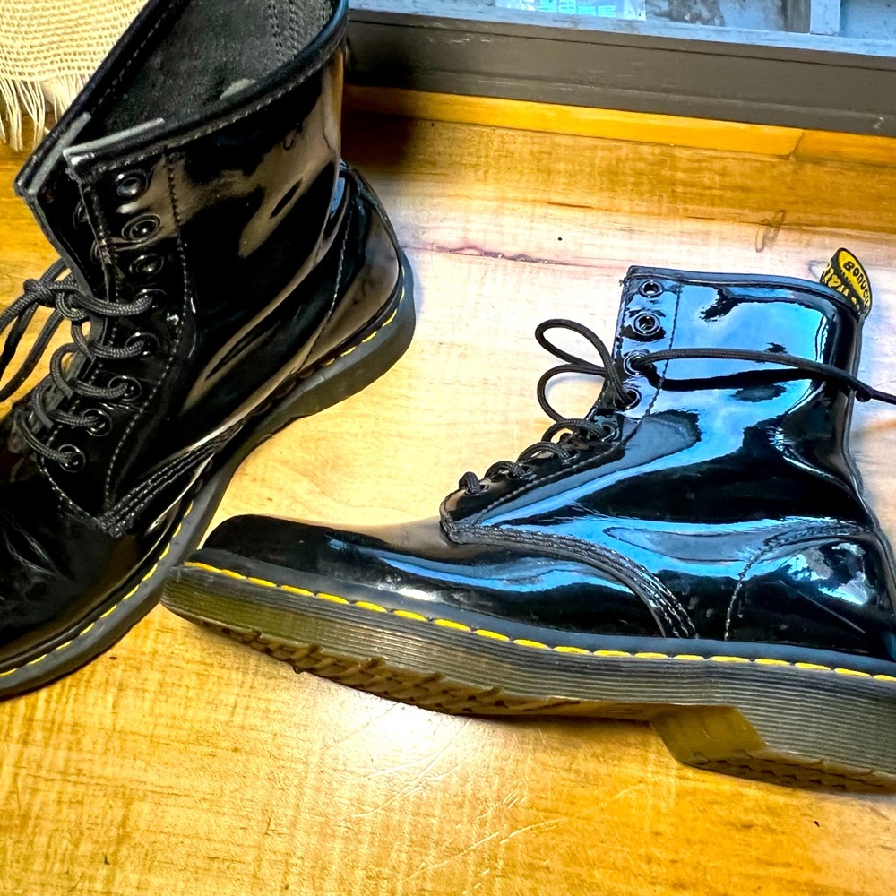 Black Patent Leather Doc Martens Boots